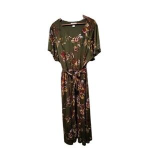 Christopher & Banks Women's Olive Green Floral Flowy Dress Size 3XL Wedding Fall